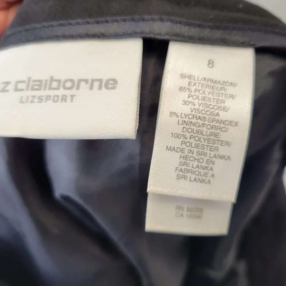 Liz Claiborne Sport Black Pencil Skirt with Front Zip and Vent, 8